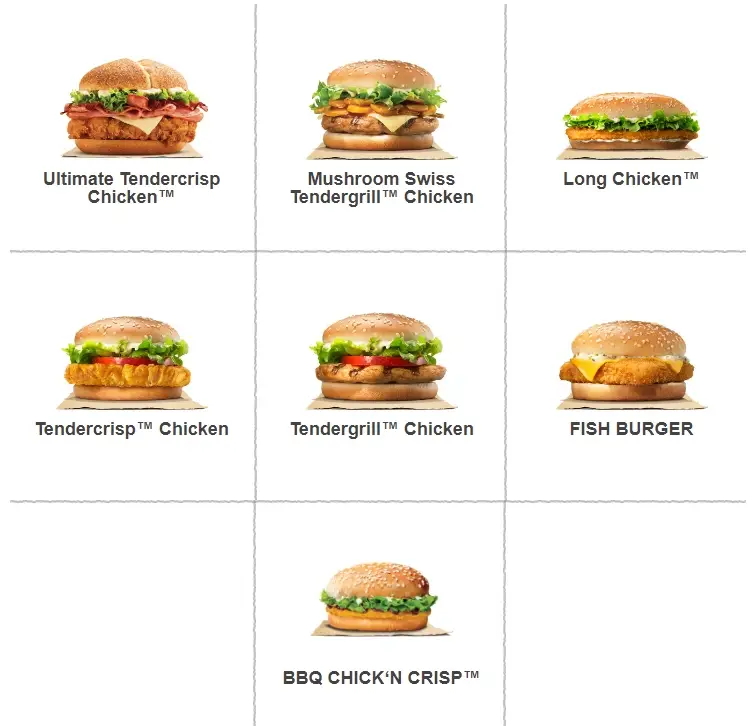 Burger King Chicken & Fish Burgers Prices