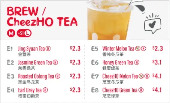 Liho Brew Cheezho Tea Menu