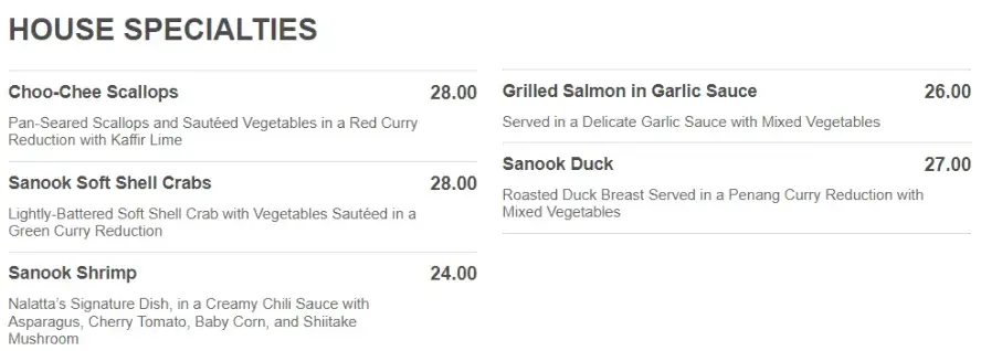 Sanook Kitchen House Specialties Price