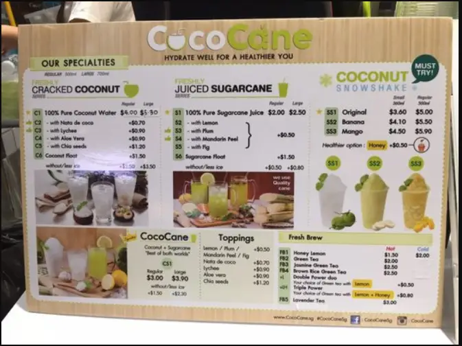 Cococane Menu