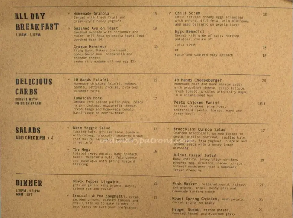 Forty Hands Singapore Menu