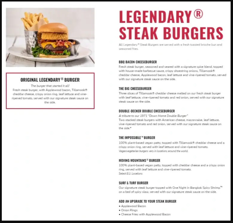 Hard Rock Steak Burgers Menu