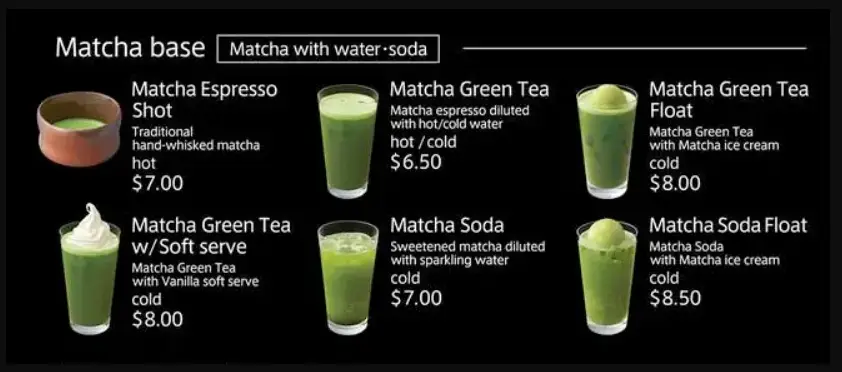 Nana’s Green Tea Beverages Menu