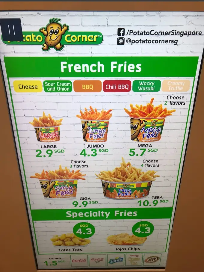 Potato Corner Specialty Fries Menu
